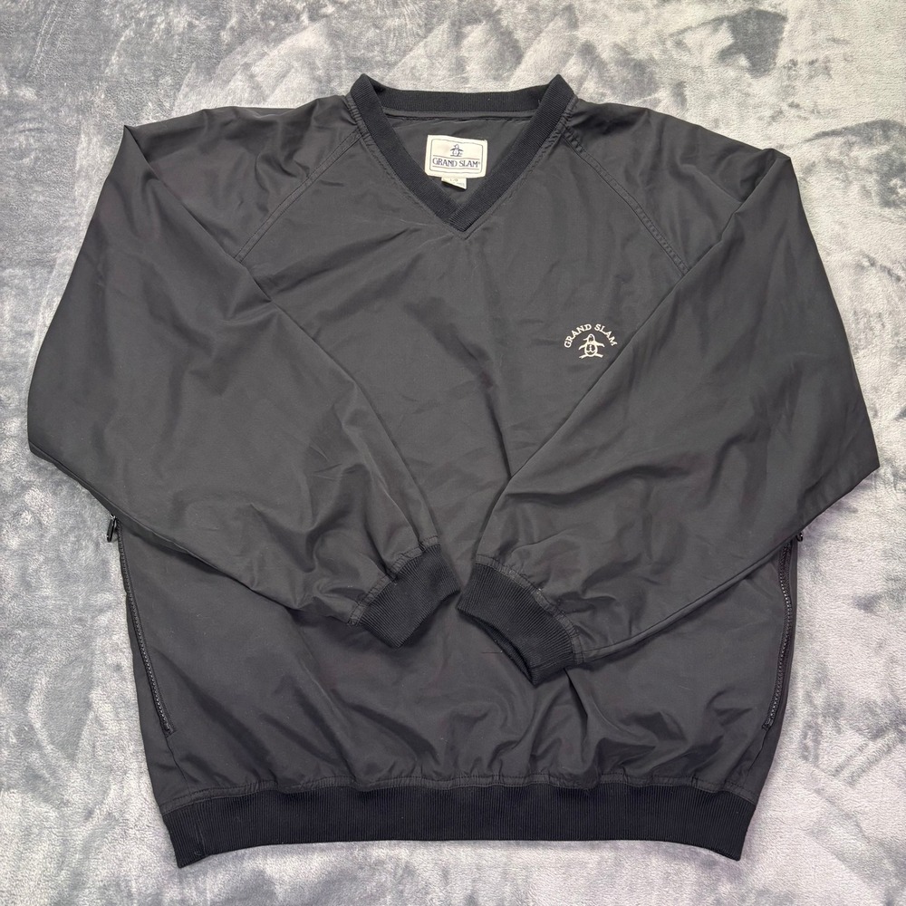 Grand Slam‎ Golf Pullover Windbreaker Mens Large Black V Neck Lightweight Jacket